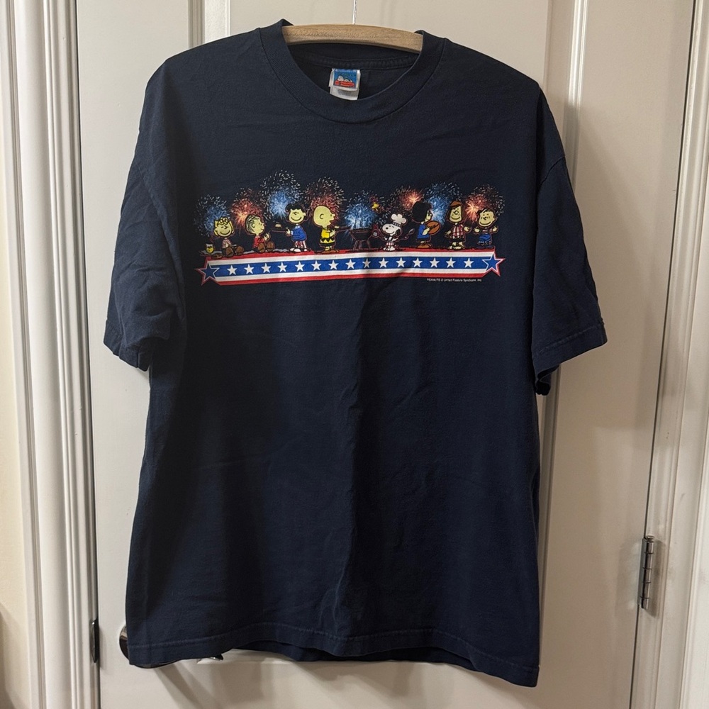Peanuts Fourth of July USA Graphic Short Sleeve Navy T-Shirt Size XL